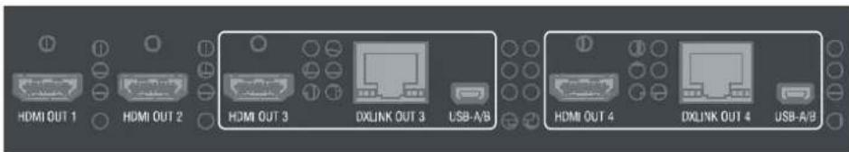 HDMI OUT 1 HDMI OUT 2 HDMI OUT 3 DXLINK OUT 3 USB-A/B HDMI OUT 4 DXLINK OUT 4 USB-A/B