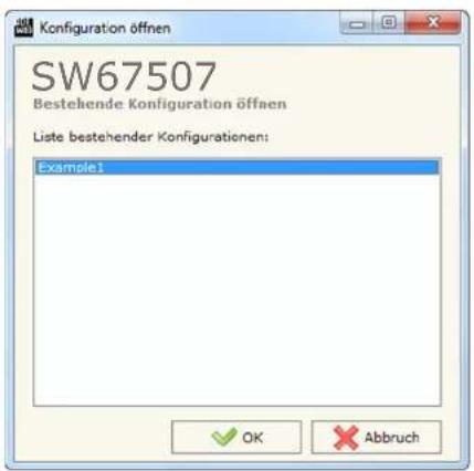 Configuration öffnen SW67507 Bestehende Konfiguration öffnen Liste bestehender Konfigurationen: Example1 OK Abbruch