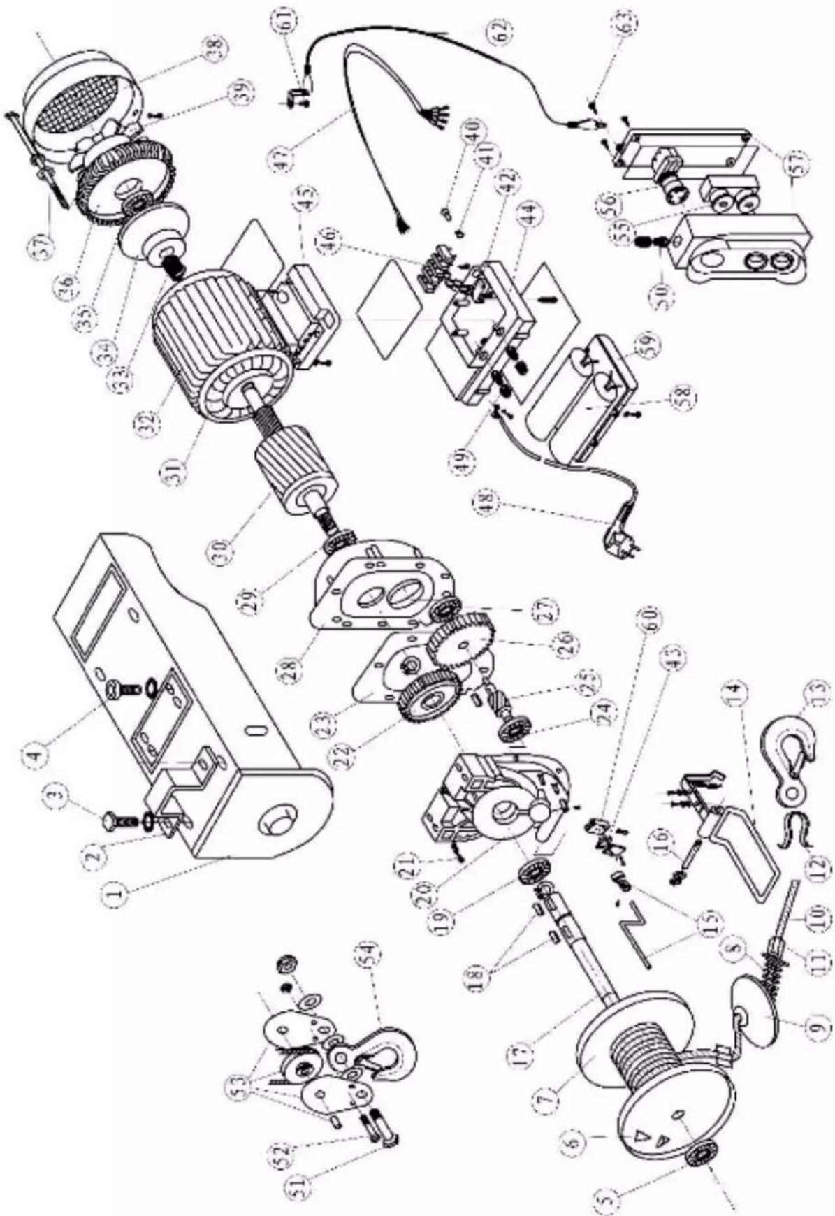 Exploded view diagram of a mechanical assembly with numbered parts for identification
