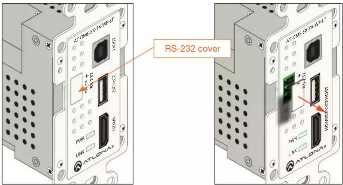 AT-OME-EX-TX-WP-LT RS-232 HOSP PWR LINK HDMI ATLONA® RS-232 cover AT-OME-EX-TX-WP-LT RS-232 PWR LINK HDM/DEVICEHOST ATLONA®