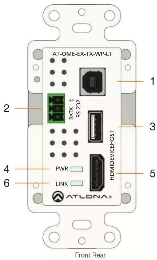 AT-OME-EX-TX-WP-LT RXTX ± RS-232 HDMIDEVICEHOST PWR LINK ATLONA® Front Rear