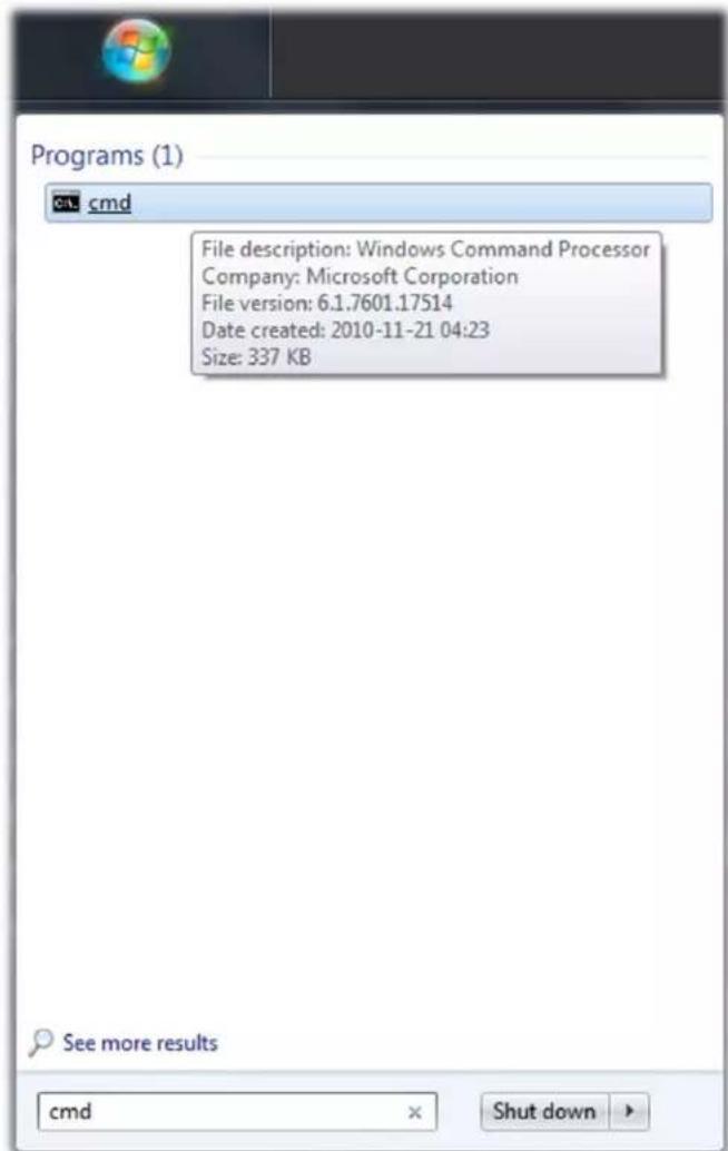 Programs (1) cmd File description: Windows Command Processor Company: Microsoft Corporation File version: 6.1.7601.17514 Date created: 2010-11-21 04:23 Size: 337 KB See more results cmd Shut down