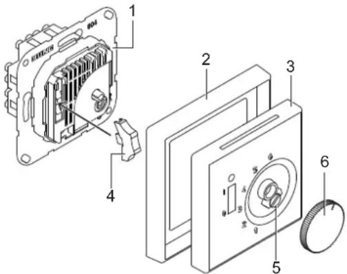 Technical diagram of an electrical switchgear with numbered components and labeled parts