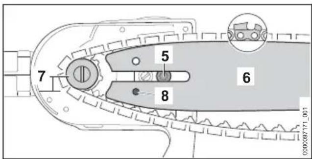 STIHL HTA 150.0 - Montarea șinei port-lanț și a lanțului de ferăstrău - 3