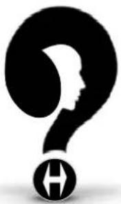 Abstract black-and-white graphic of a human head silhouette with a question mark and a small symbol (no text or symbols present)