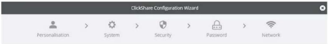 ClickShare Configuration Wizard Personalisation > System > Security > Password > Network