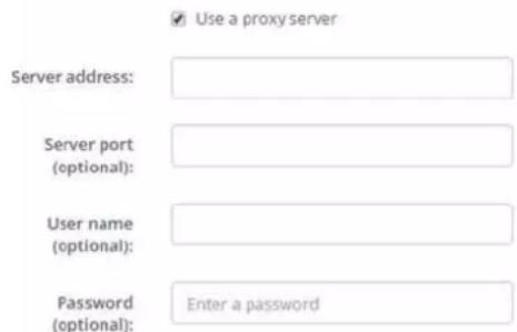 Use a proxy server Server address: Server port (optional): User name (optional): Password (optional): Enter a password