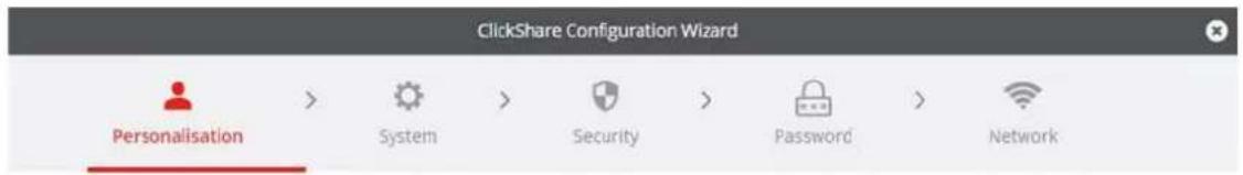ClickShare Configuration Wizard Personalisation > System > Security > Password > Network