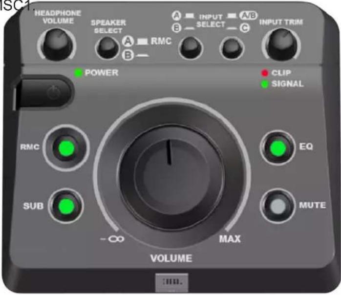 HEADPHONE VOLUME SPEAKER SELECT A RMC B INPUT SELECT AB C INPUT TRIM POWER CLIP SIGNAL RMC EQ SUB -MUTE -CO MAX VOLUME