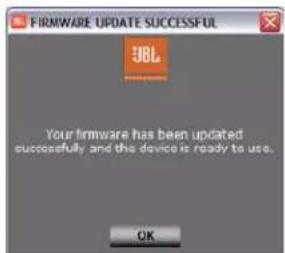 FIRMWARE UPDATE SUCCESSFUL JBL Your firmware has been updated successfully and the device is ready to use. OK