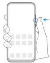 Illustration of a hand holding a smartphone with a blue arrow pointing to the right side (no text or symbols present)