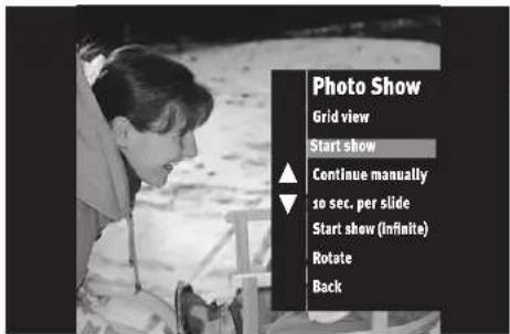 Photo Show Grid view Start show Continue manually so sec. per slide Start show (infinite) Rotate Back