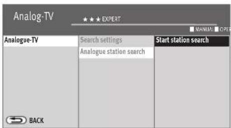 Analog-TV ★★★ EXPERT ANALOGUE-TV Search settings Start station search Analogue station search BACK