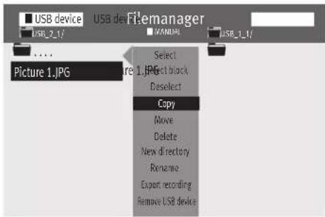 USB device USB de Filemanager USB_2_1/ HANDA USB_1_1/ ... Picture 1.JPG Select Select 1.JPG Edit black Deselect Copy Move Delete New directory Rename Export recording Remove USB device