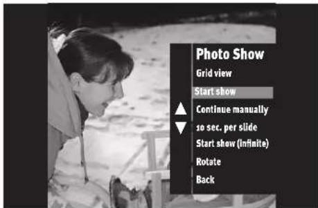 Photo Show Grid view Start show Continue manually 50 sec. per slide Start show (infinite) Rotate Back