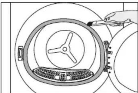 Diagram of a hand using a tool to interact with a circular mechanical device, showing no text or symbols.