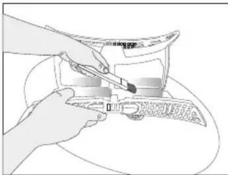 Illustration of hands using a tool to adjust or install a mechanical component (no text or symbols visible)