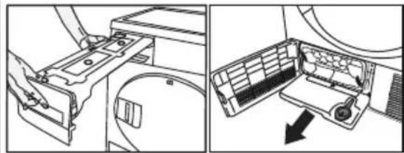 Technical line drawing showing two views of a mechanical device with internal components and a directional arrow (no text or symbols)