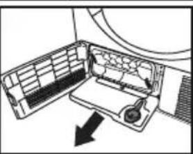 Diagram of a car air conditioner unit with airflow direction arrow (no text or symbols)