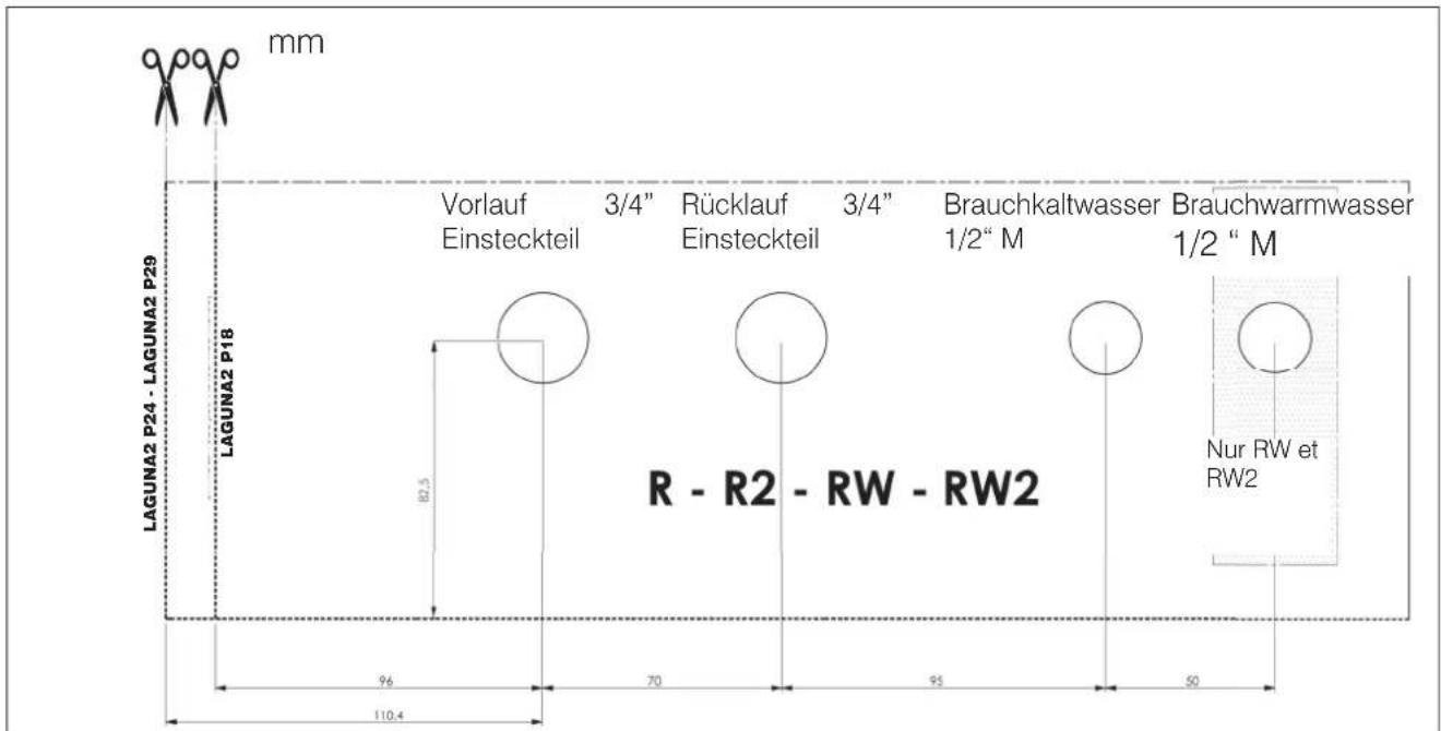 mm LAGUNA2 P24 - LAGUNA2 P29 LAGUNA2 P18 Vorlauf Einsteckteil 3/4" Rücklauf 3/4" Brauchkaltwasser Brauchwarmwasser 1/2" M 1/2 " M R - R2 - RW - RW2 Nur RW et RW2 96 70 95 50 110.4