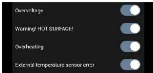 Overvoltage Warning! HOT SURFACE! Overheating External temperature sensor error
