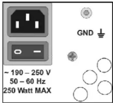 GND ~ 190 - 250 V 50 - 60 Hz 250 Watt MAX