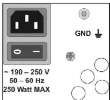 GND ↓ ~ 190 - 250 V 50 - 60 Hz 250 Watt MAX