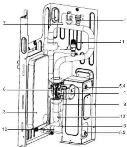 Technical diagram of a device with numbered components for identification
