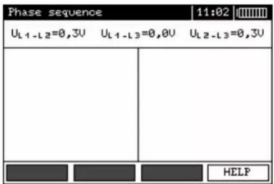 Phase sequence 11:02 UL1-L2=0,3V UL1-L3=0,0V UL2-L3=0,3V HELP