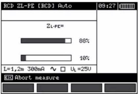 RCD ZL-PE [RCD] Auto 09:27 ZL-PE= 88% 10% L=1,2m 300mA ~ □ UL=25V ESC Abort measure