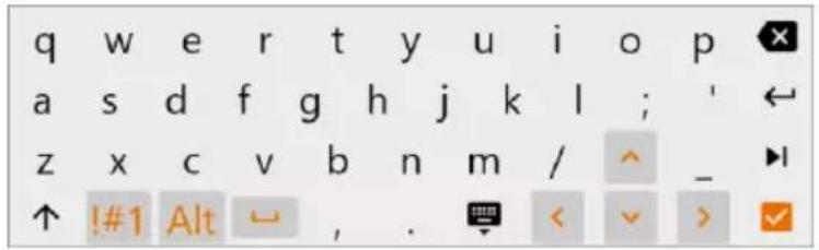 q w e r t y u i o p a s d f g h j k l ; ' ← z x c v b n m / ^ _ ► ↑ !#1 Alt , . < < > ✓