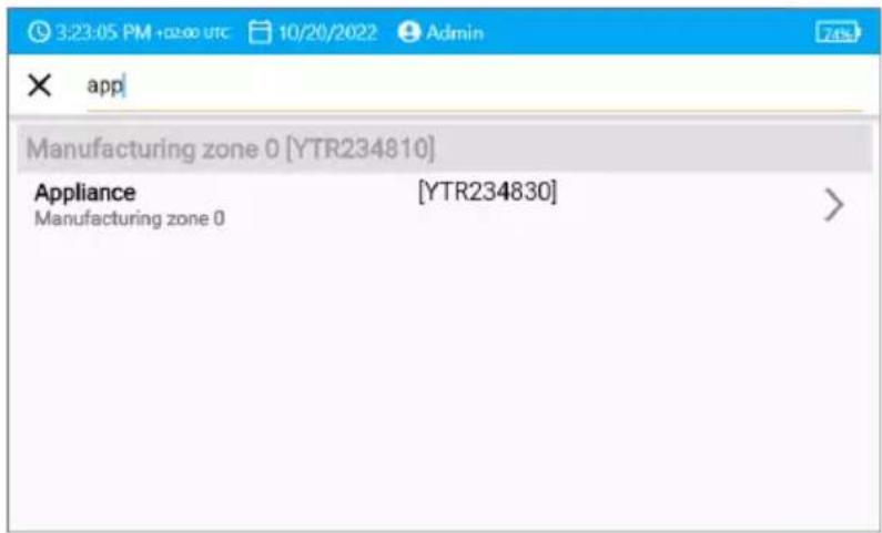 3:23:05 PM + time 00:00 10/20/2022 Admin × app Manufacturing zone 0 [YTR234810] Appliance [YTR234830] Manufacturing zone 0 >