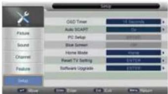 Setup GDD Timer Auto SCAPT PC Setup Blue Screen Home Window HKEY TV Setting Software Upgrade Setup