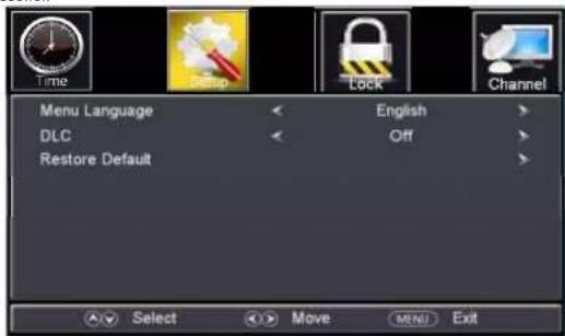 Menu Language DLC Restore Default English Off Select Move MENU Exit