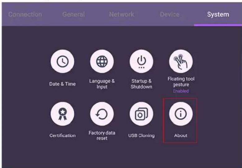 Connection General Network Device System Date & Time Language & Input Startup & Shutdown Floating tool gesture Enabled Certification Factory data reset USB Cloning About