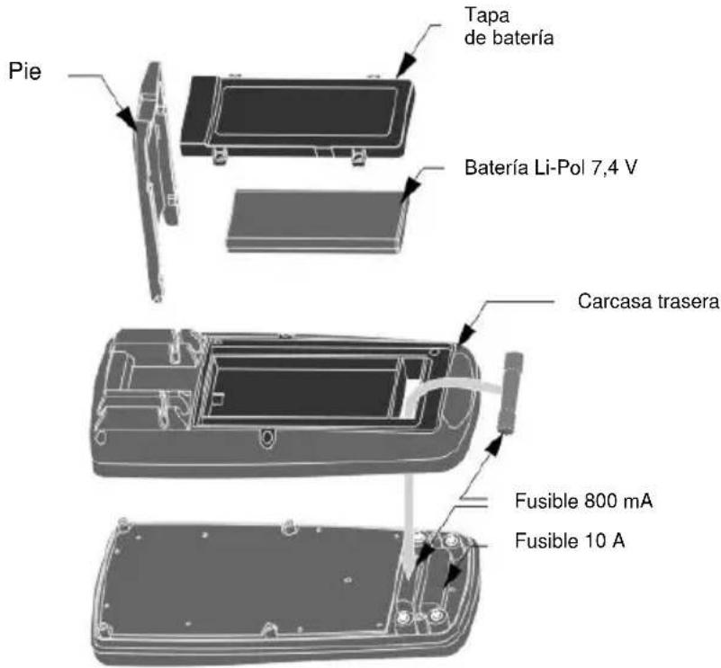 Pie Tapa de batería Batería Li-Pol 7,4 V Carcasa trasera Fusible 800 mA Fusible 10 A