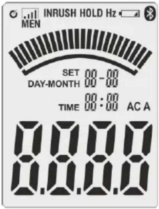INRUSH HOLD Hz MEN SET 00 - 00 DAY-MONTH 00 : 00 TIME 00 : 00 AC A 0.0.0.0 0.0.0.0