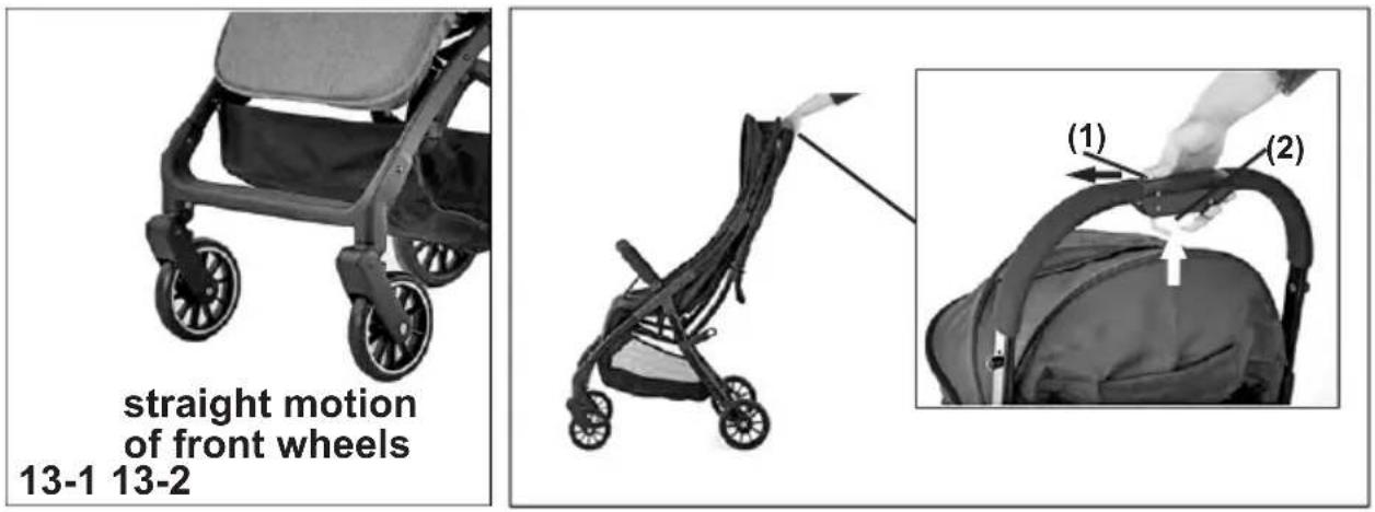 straight motion of front wheels 13-1 13-2 (1) (2)