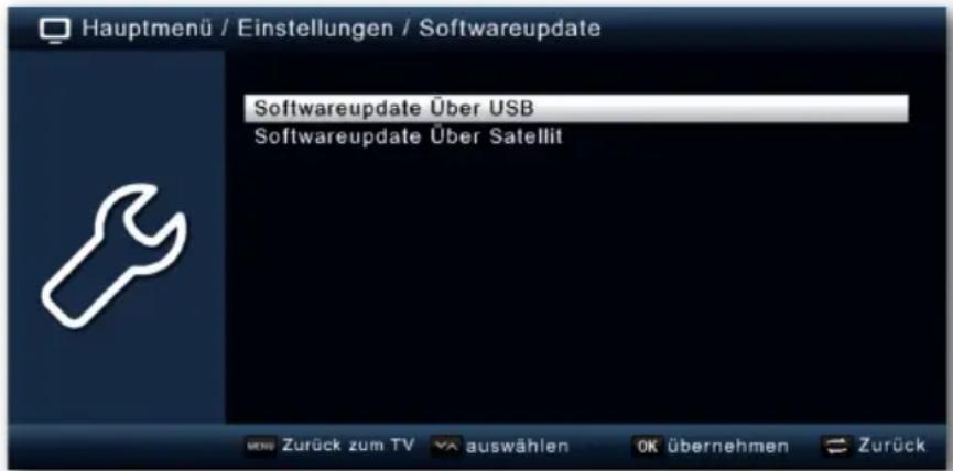 Hauptmenü / Einstellungen / Softwareupdate Softwareupdate Über USB Softwareupdate Über Satellit MENZ Zurück zum TV auswählen OK übernehmen Zurück