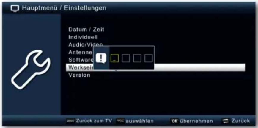 Hauptmenü / Einstellungen Datum / Zeit Individuell Audio/Video Antenne Software Werksein Version Zurück zum TV auswählen OK übernehmen Zurück