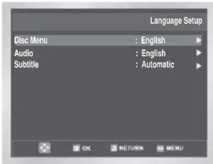 Language Setup Disc Menu : English Audio : English Subtitle : Automatic