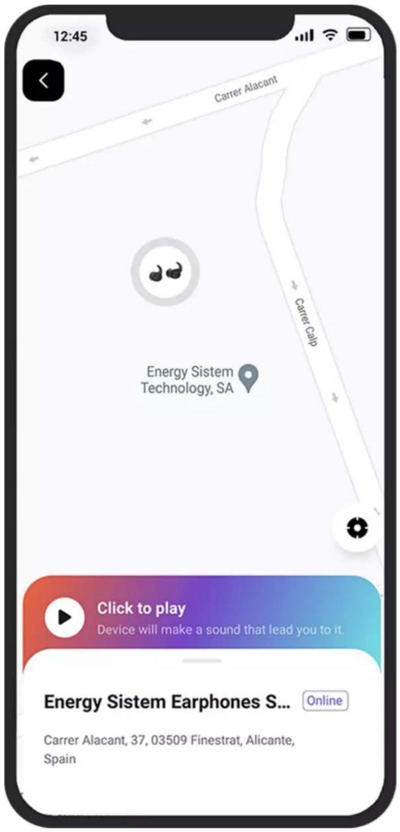 12:45 Carrer Alacant Carrer Calp Energy Sistem Technology, SA Click to play Device will make a sound that lead you to it. Energy Sistem Earphones S... Online Carrer Alacant, 37, 03509 Finestrat, Alicante, Spain