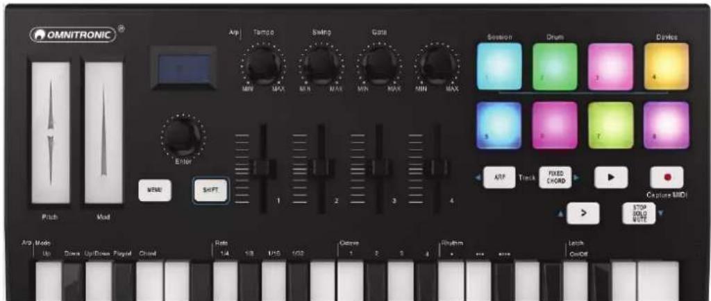 OMNITRONIC Amp Tampa Swing Gate Session Drum Devices Min Max Min Max Min Max 3 4 5 6 7 8 ARP Track FIXED CHORD Capture MIDI STOP SOLD WRITE OFF Shift MSSR Up Down Up/Down Played Chard Rate 1/4 1/8 M/S 1/22 Caveve 1 2 3 4 Rhythm ... *** **** Leach CockOff