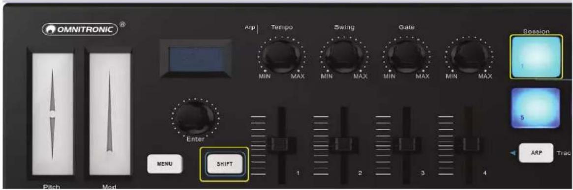 OMNITRONIC® Arp | Tempo | Swing | Gate MIN MAX MIN MAX MIN MAX MIN MAX Session 1 5 ARP Trac Enter MENU SHIFT 1 2 3 4