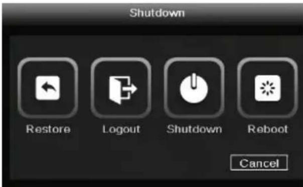 Shutdown Restore Logout Shutdown Reboot Cancel
