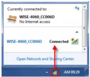 Currently connected to: WISE-4060_CC006D No Internet access WISE-4060_CC006D Connected Open Network and Sharing Center AM 09:29