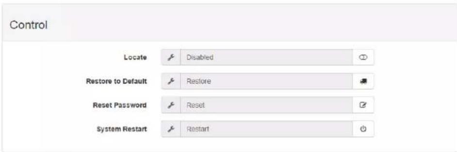 Control Locate Disabled Restore to Default Restore Reset Password Reset System Restart Restart