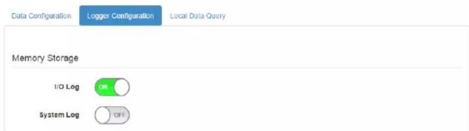 Data Configuration Logger Configuration Local Data Query Memory Storage I/O Log System Log