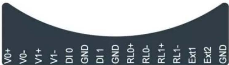 V0+ V0- V1+ V1- DI0 GND DI1 GND RL0+ RL0- RL1+ RL1- Ext1 Ext2 GND