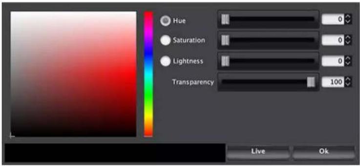 Hue Saturation Lightness Transparency 0 0 0 100 Live Ok